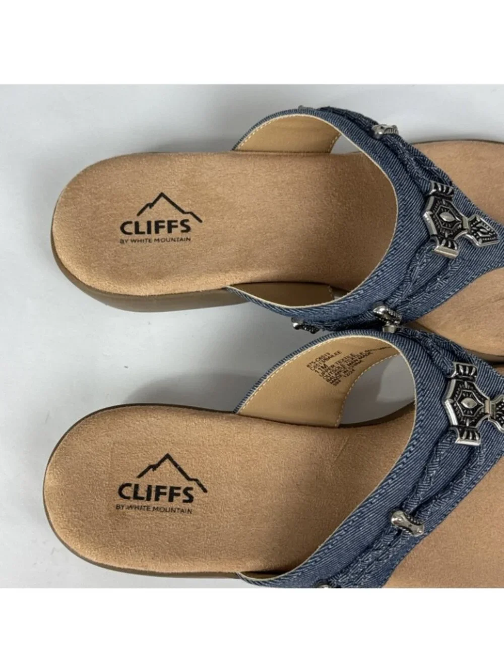 Cliffs Blue Jean Southwest Flip Flop Sandals Bailee Women's 11M silver details